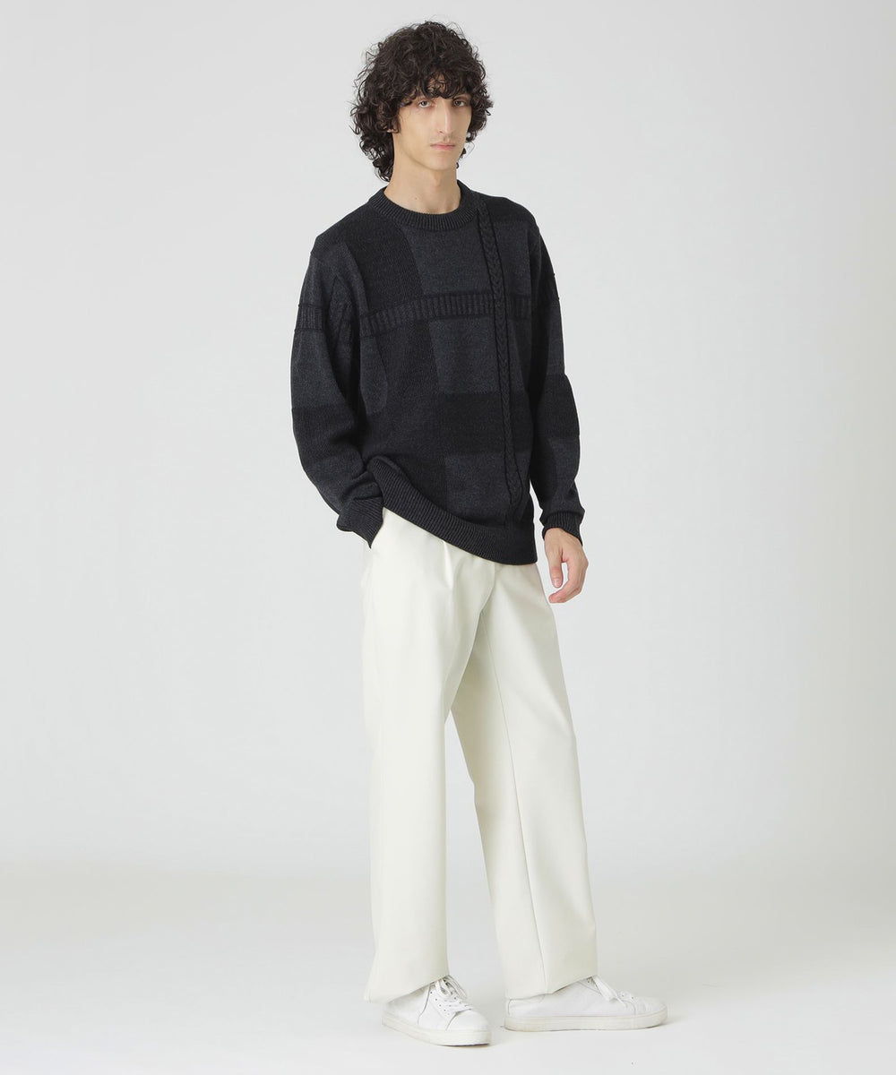 プレーティングカラーシャドーチェックニット（ニットウェア）｜BLACK
