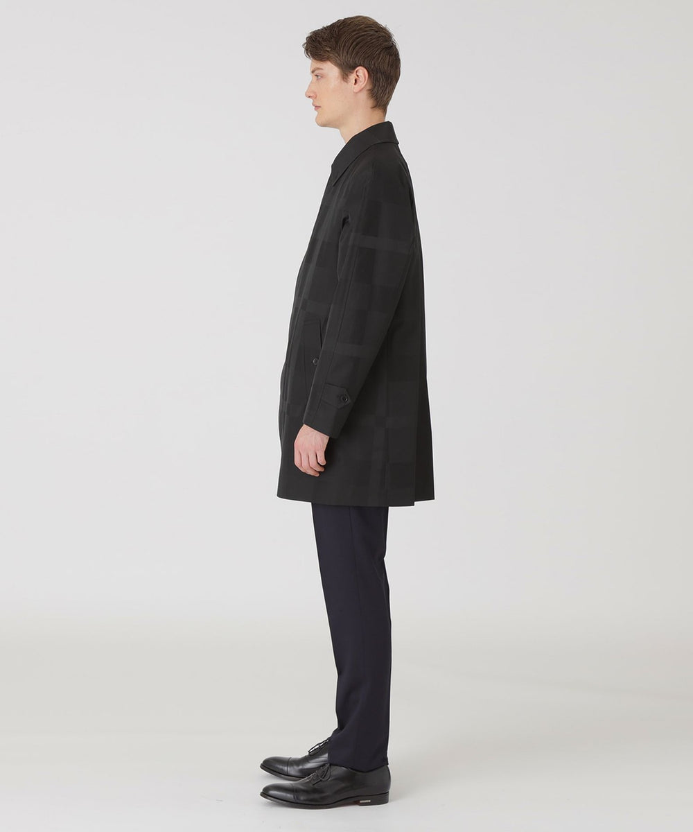 シャドーチェックラミネートステンカラーコート（コート）｜BLACK