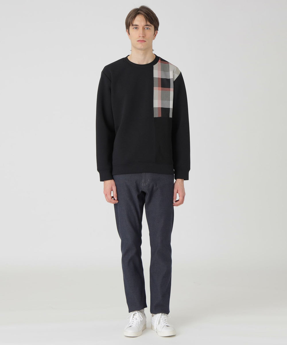 チェックニットドッキングスウェットシャツ（カットソー）｜BLACK