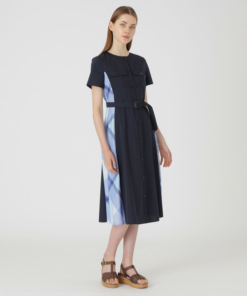 フロントポケットパーシャルチェックドレス（ドレス）｜BLUE LABEL