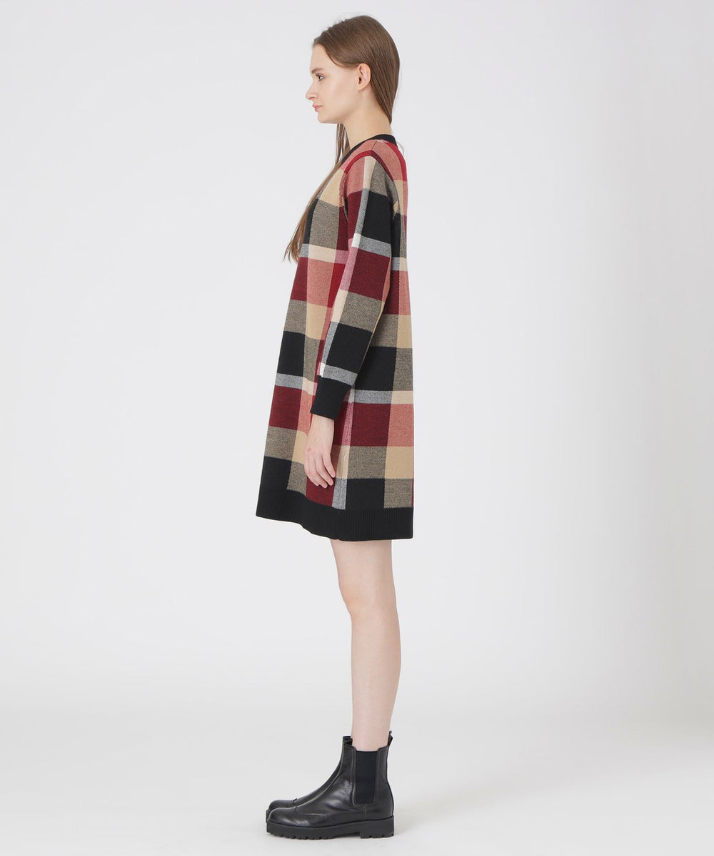 クレストブリッジチェックウーリージャカードドレス（ドレス）｜BLUE