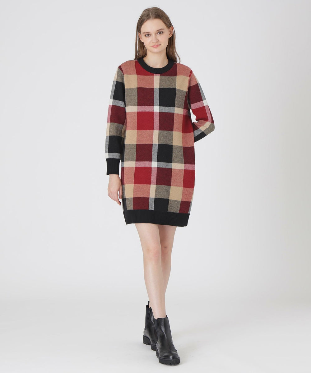 クレストブリッジチェックウーリージャカードドレス（ドレス）｜BLUE