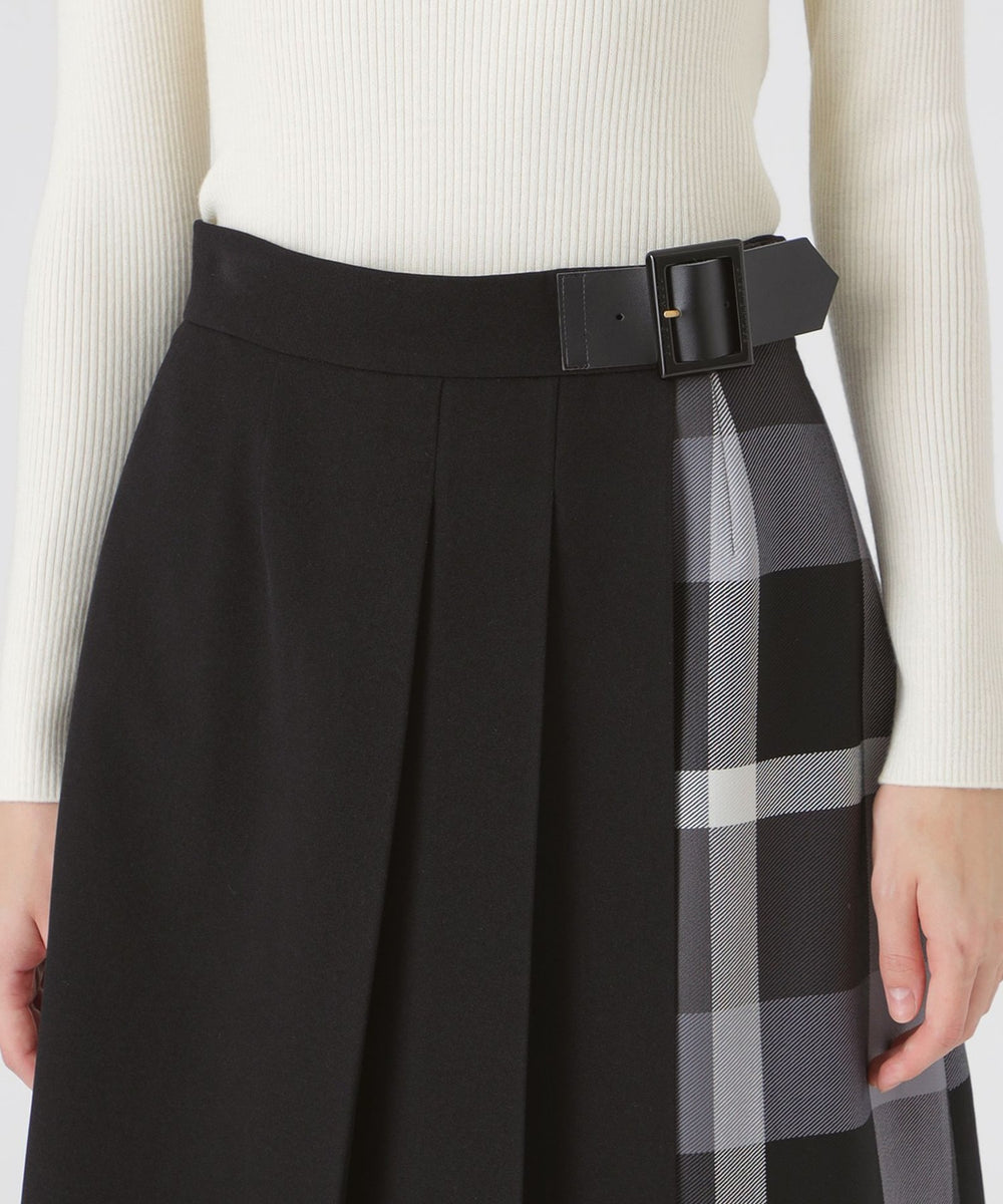 ウールライクツイルパーシャルチェックスカート（スカート）｜BLUE