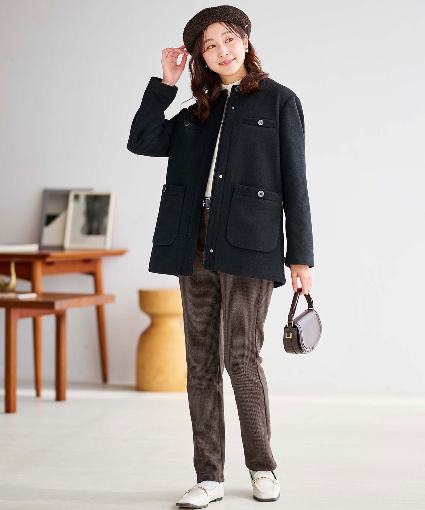 レディース 中綿 ノーカラー ジャケット通販 [0304-57404