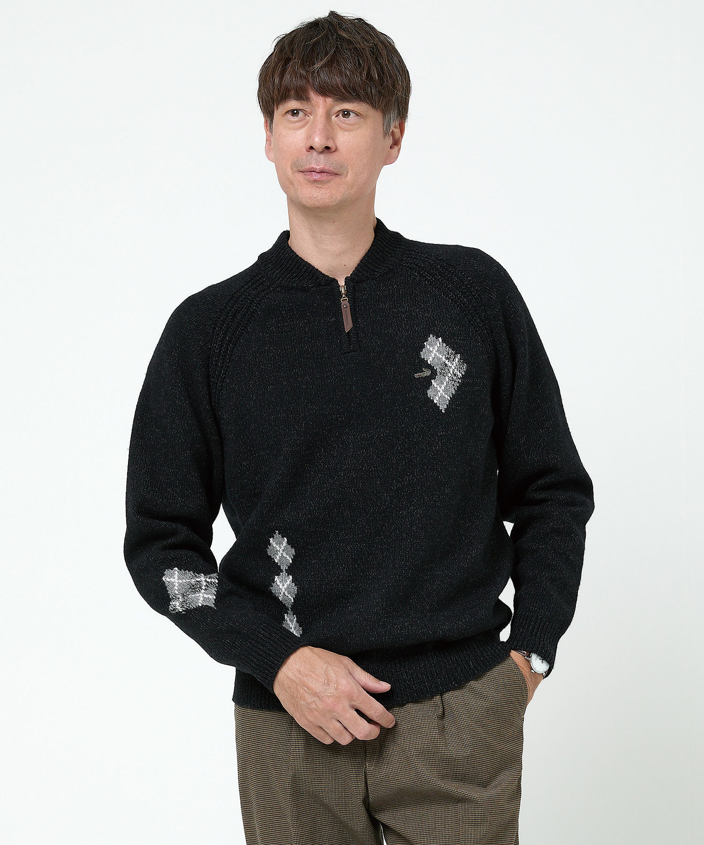 メンズ ハーフジップ 配色 ニット通販 [1603-57303] - クロコダイル