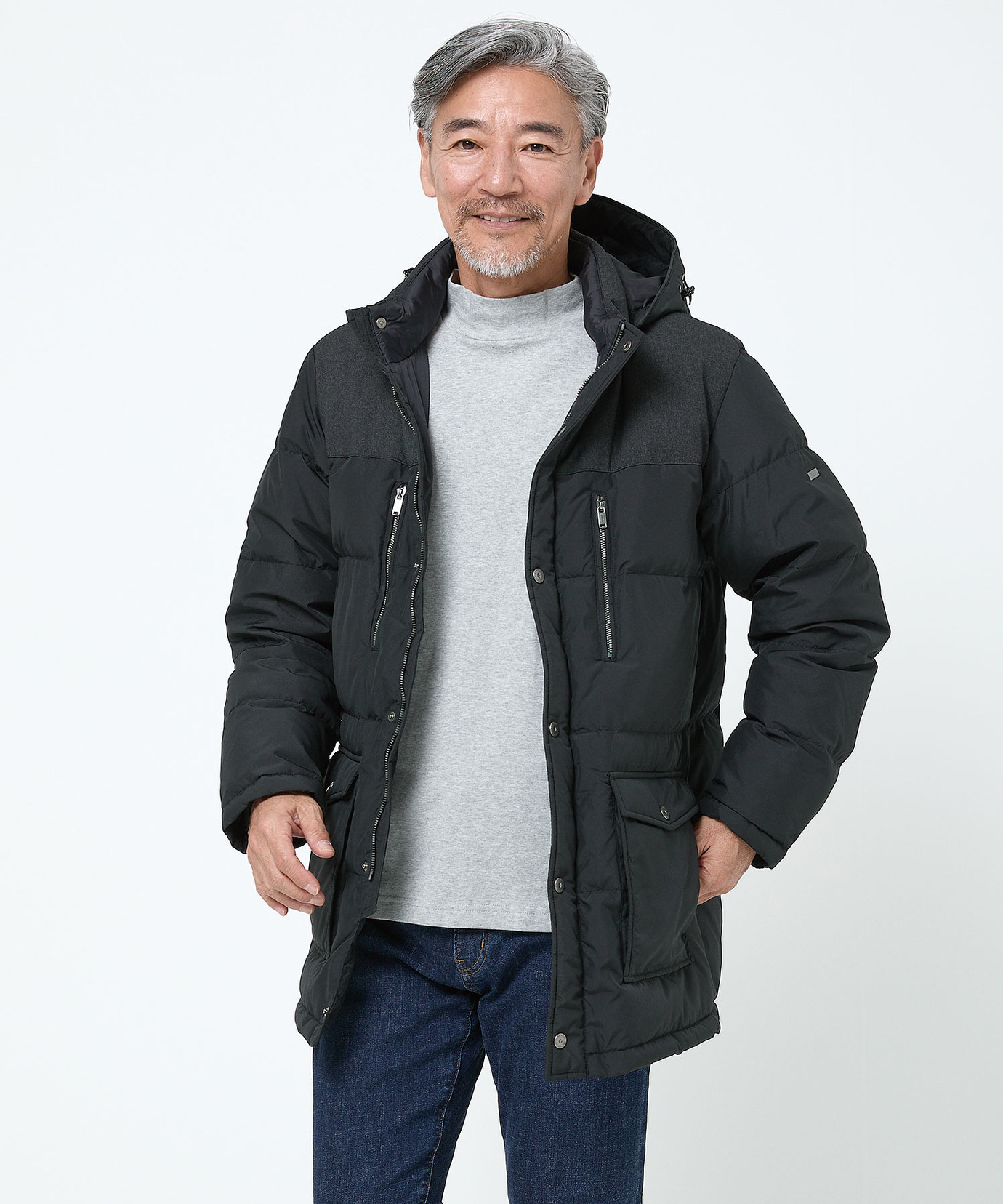 メンズ フード付き 切り替え ダウンコート通販 [1604-58403