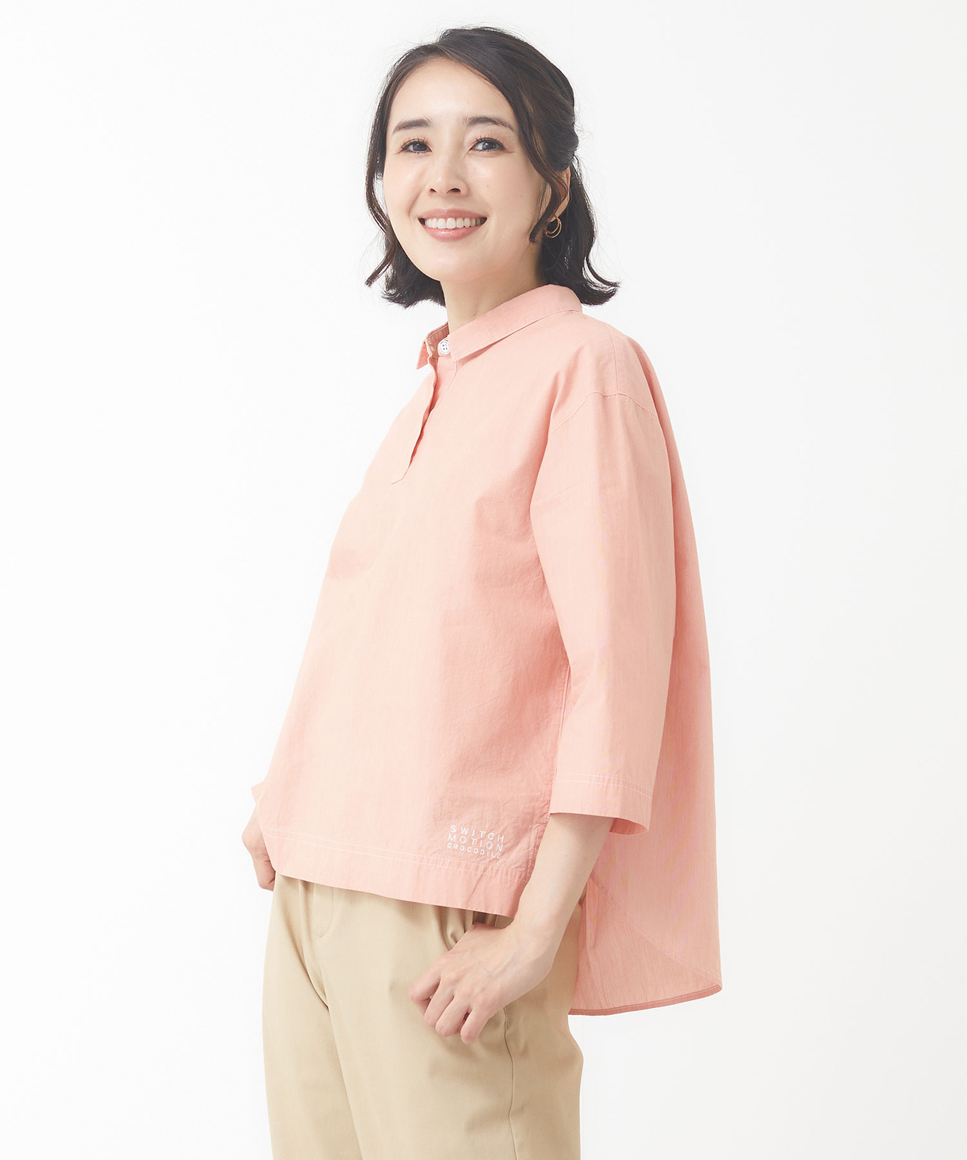 レディース スノーコットン バックタック 七分袖ブラウス【接触冷感