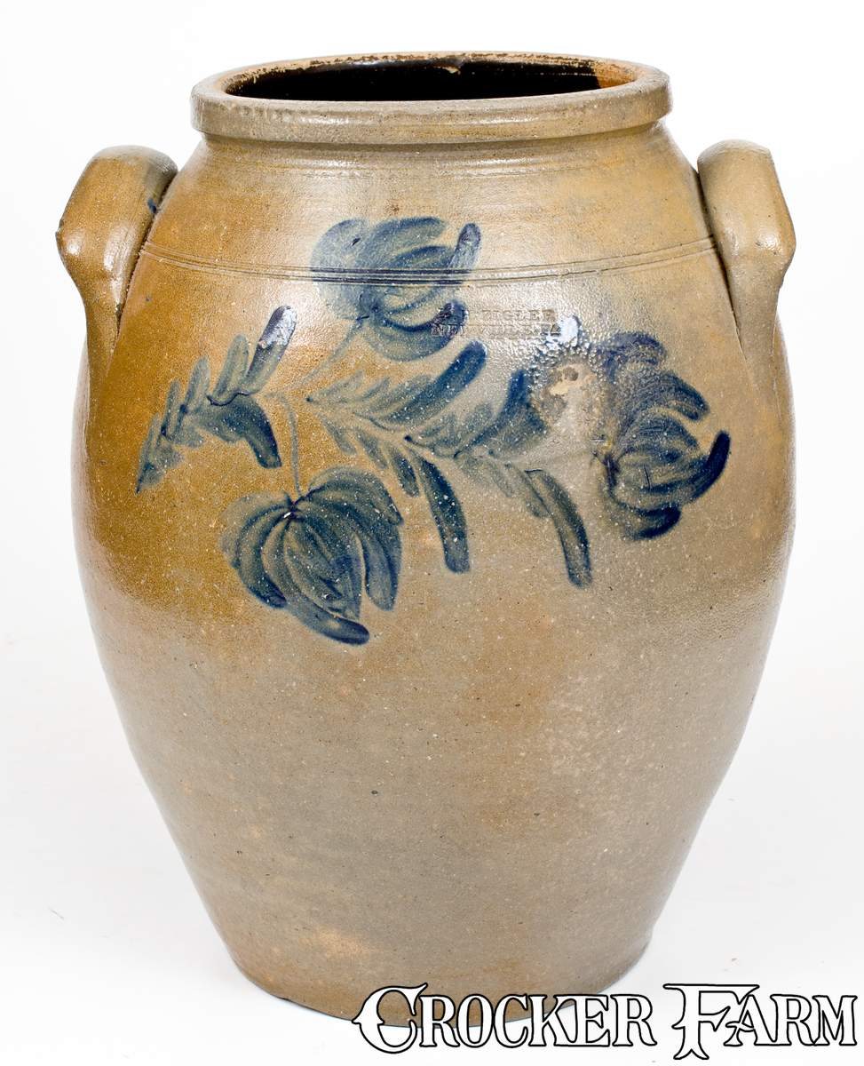 5 Gal. H H ZIGLER / NEWVILLE, PA Stoneware Jar w/ Floral