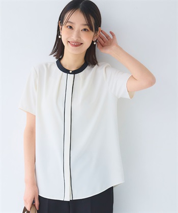 シワになりにくい》正解シルキードライ配色半袖ブラウス CROSS