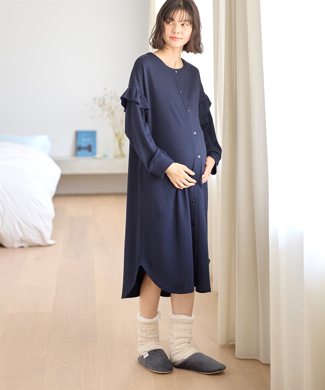 マタニティから産後まで ふわふわスムース無地ネグリジェ パジャマ