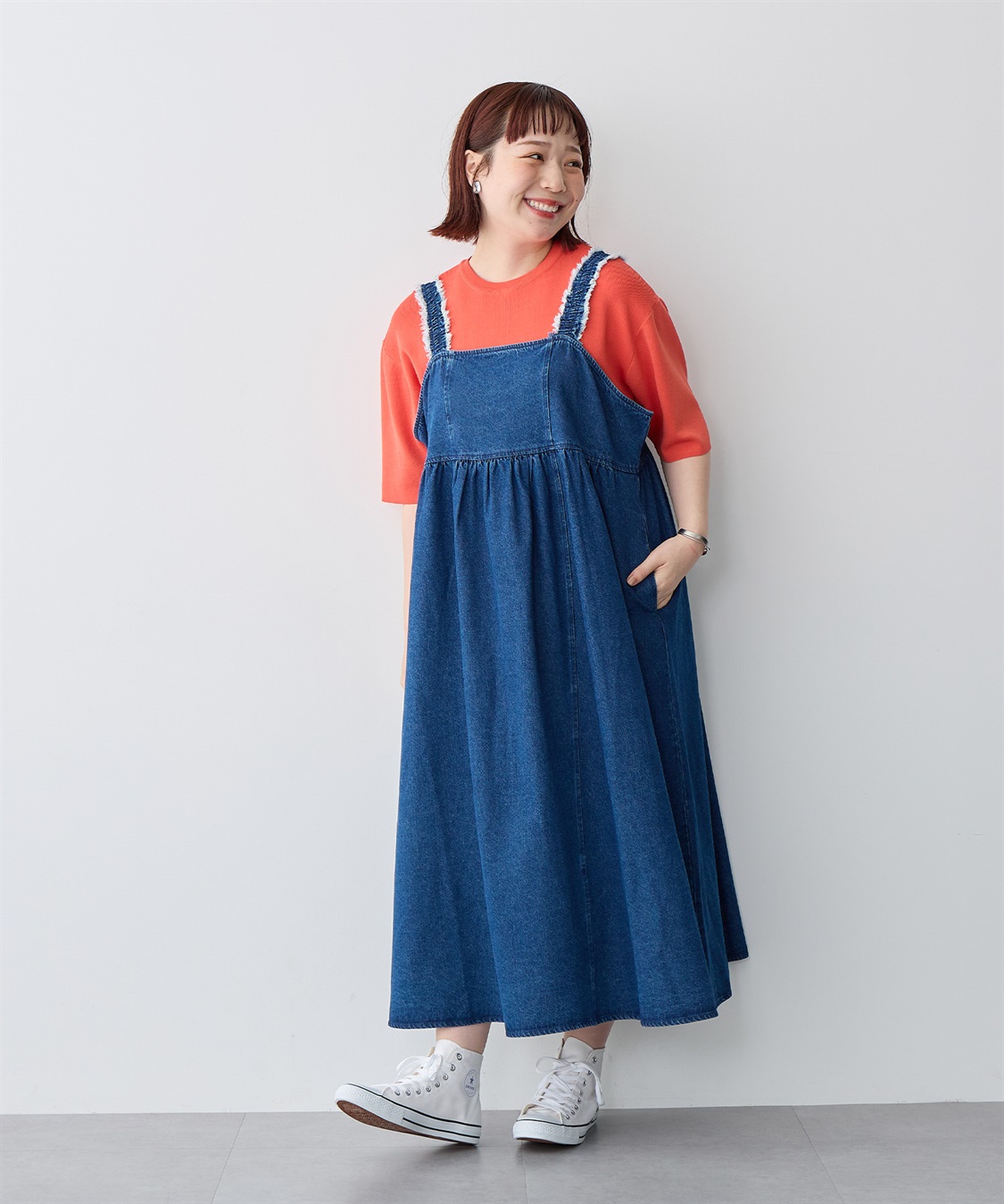 anyfee/プラスサイズ】フリンジデザインデニムジャンスカ anyfee