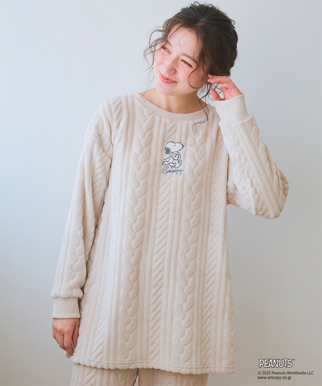 PEANUTS/ピーナッツ】SNOOPY/スヌーピー刺繍ケーブルフリース長袖