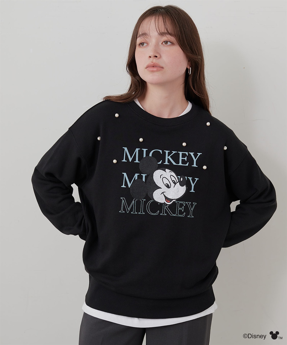 Disney/ディズニー】Mickey Mouse/ミッキーマウスパール付き裏毛