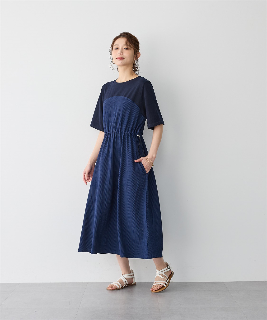 anyfee/プラスサイズ】ビスチェ風切り替えドロストコードワンピース