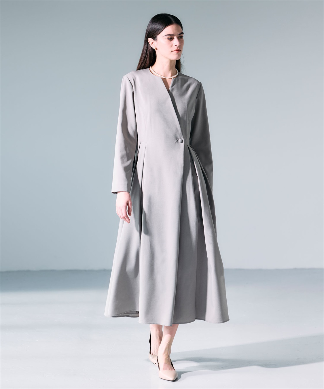 ウォッシャブルキーネックワンピース【CLEAN MOTION】 N.O.R.C｜クロス