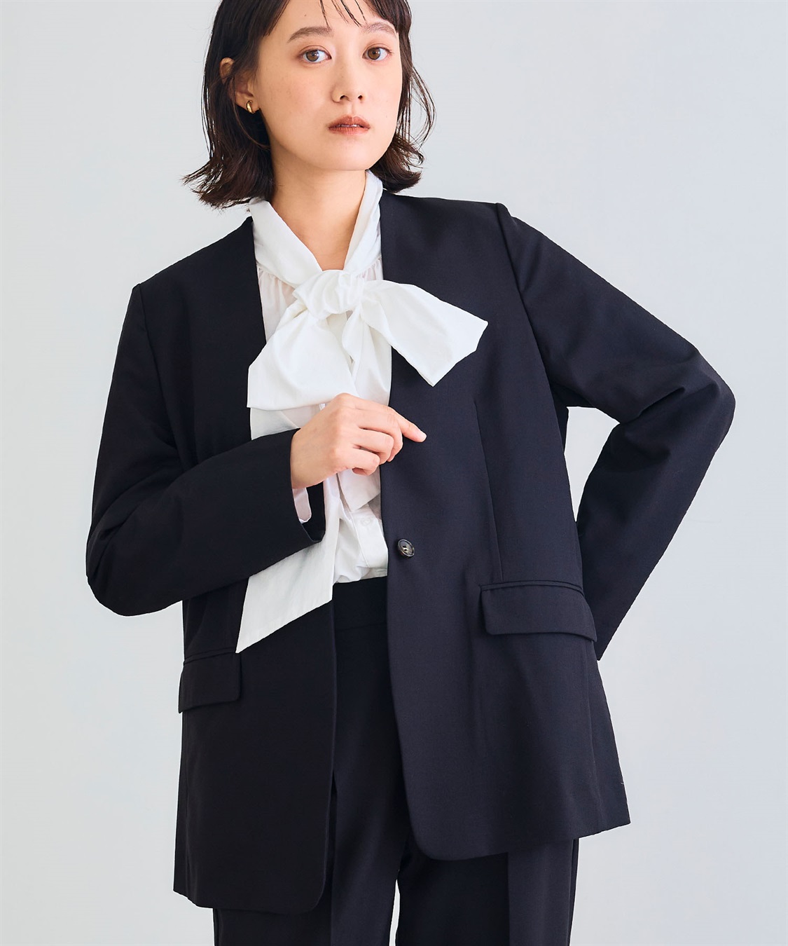 シワになりにくい》サマ美え リラックスノーカラージャケット CROSS