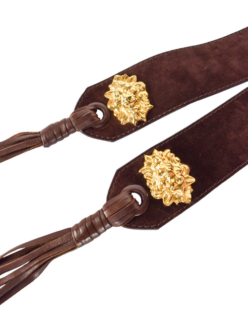 Bottega Veneta Vintage Brown Suede and Leather Lion's Head Wrap