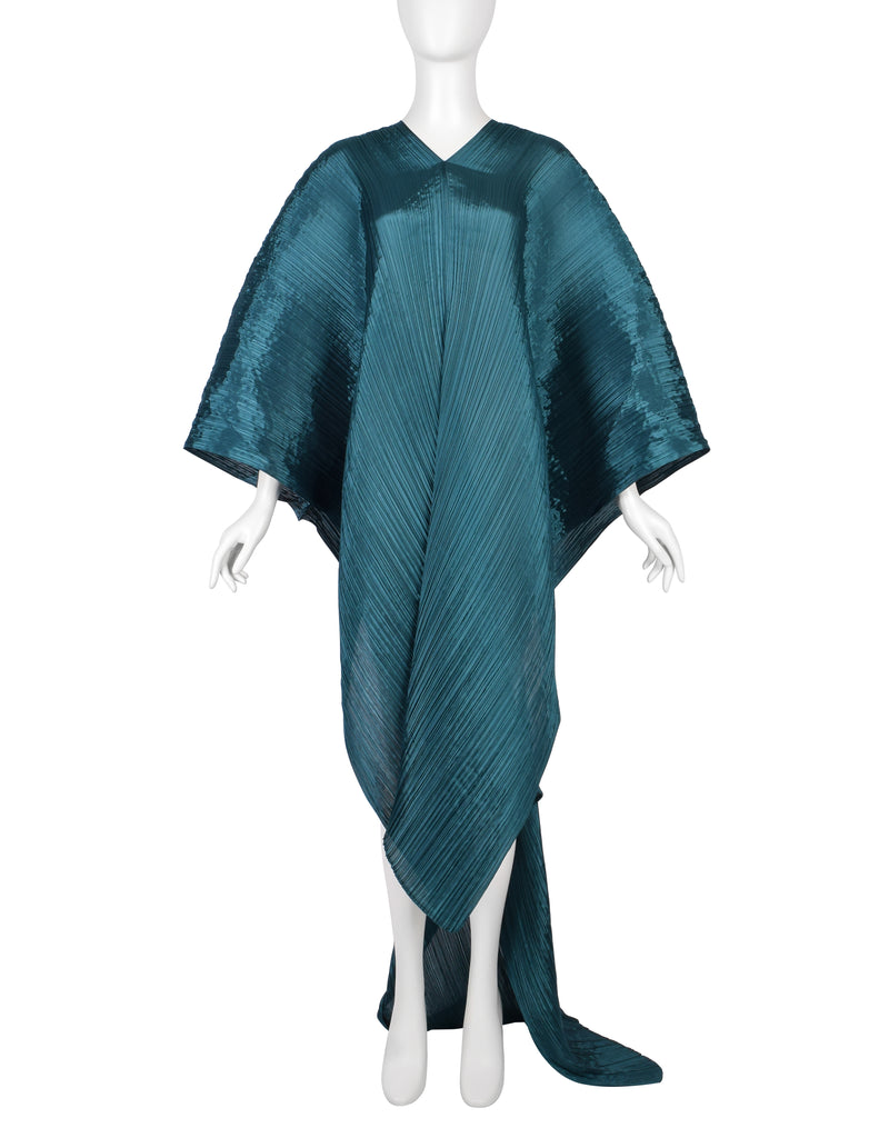 Pleats Please by Issey Miyake Teal Dramatic Madame T Wrap Cape