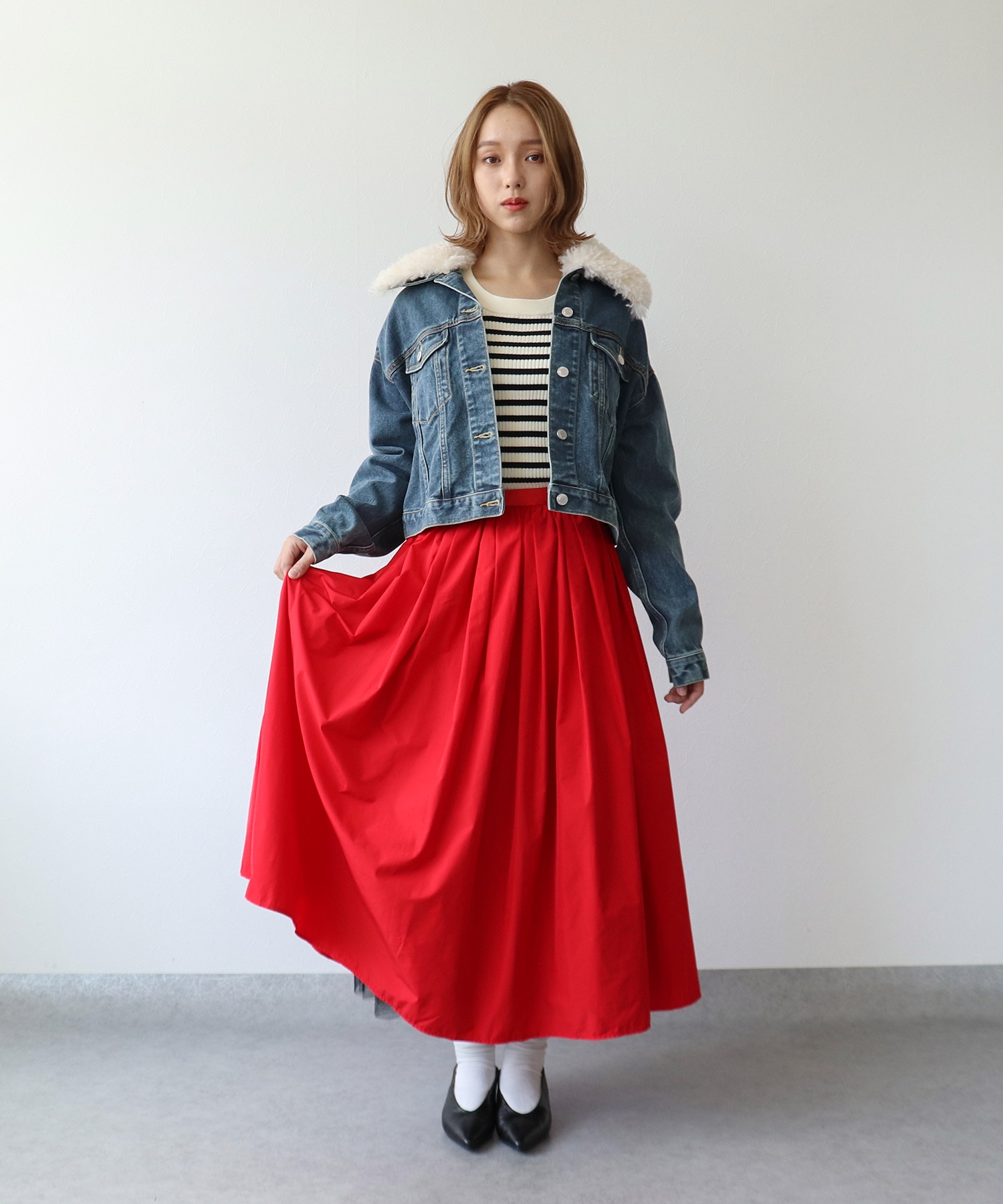 ファー襟付きデニムブルゾン | AND ON JIONE STORE（アンドオン