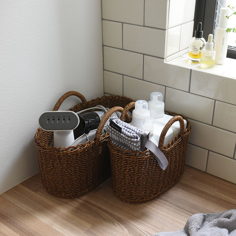 水まわり収納でも活躍。ジャブジャブ洗えて衛生的、まるでラタン！な