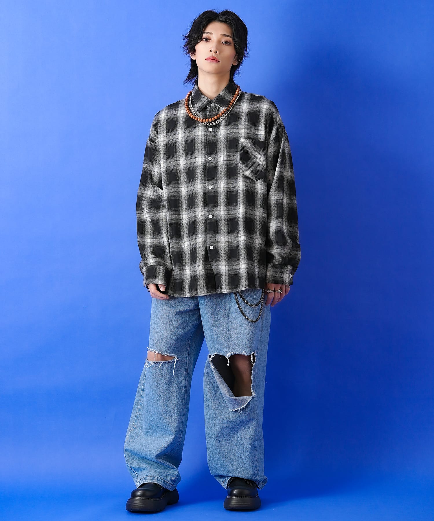 オンブレチェックネルシャツ / メンズ レディース ユニセックス 柄