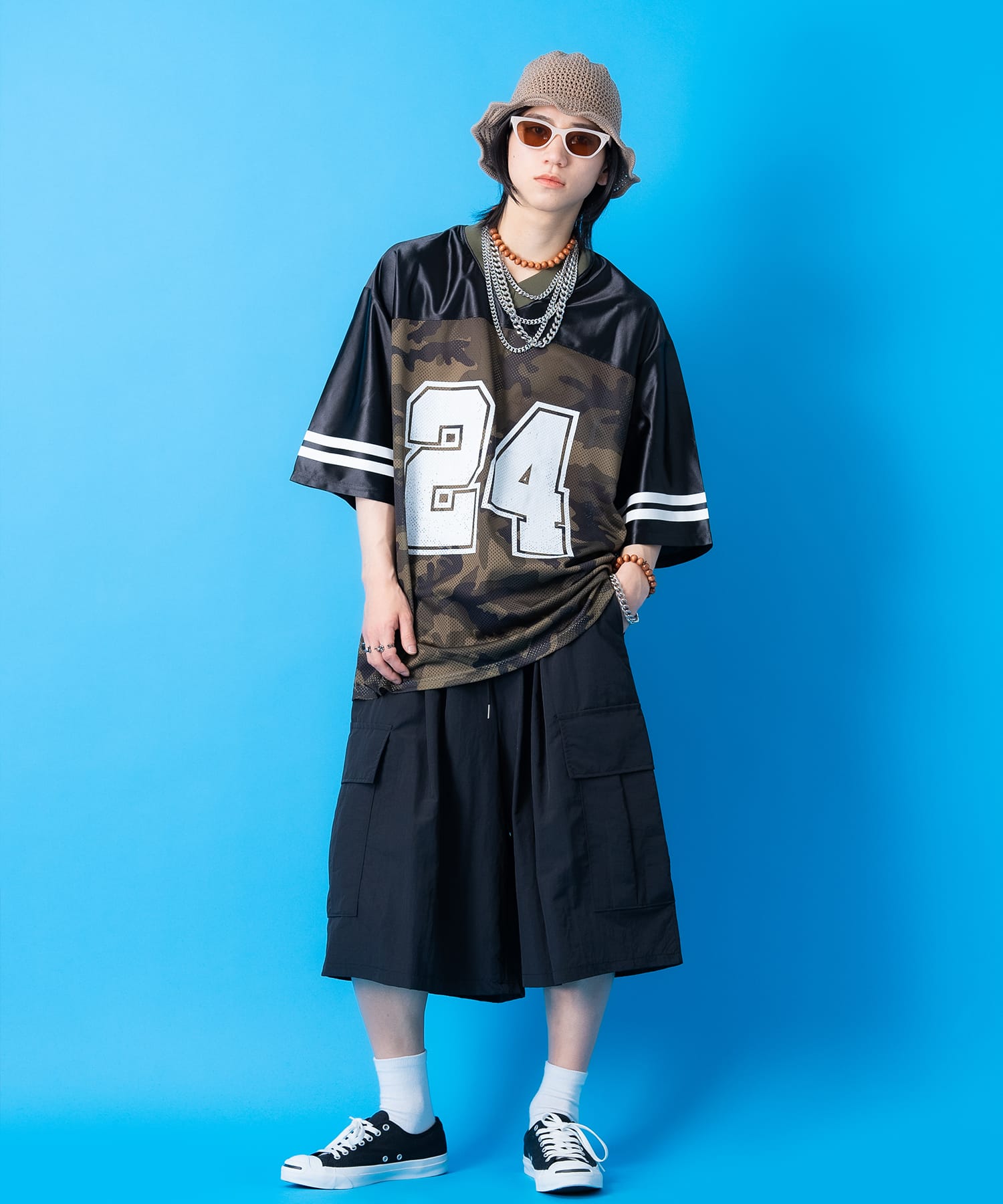 ナンバリング迷彩柄メッシュツートーン切替フットボールシャツ / 半袖