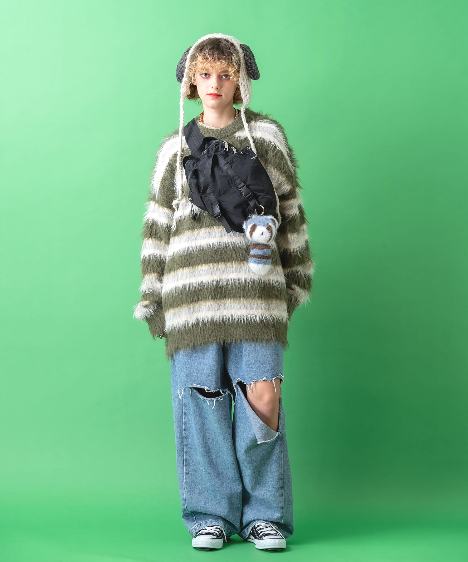 ボーダーシャギーファーニットセーター / メンズ レディース ユニ