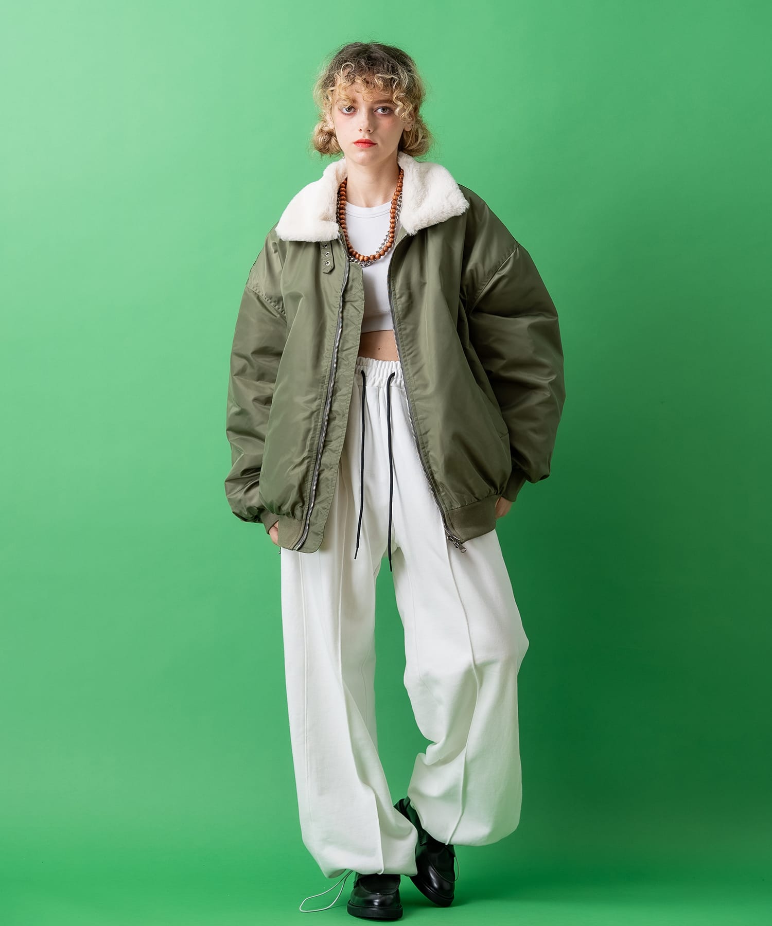 CABANE de ZUCCa 裏地フェイクファージップアップフライトジャケット