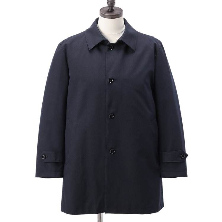 SizeMAX】はっ水 軽量 ステンカラーコート 紺ヘリンボーン JOURNA