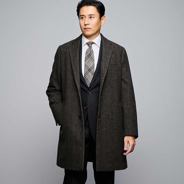 日本製素材 カシミヤ混チェスターコート ヘリンボーン柄 LES MUES