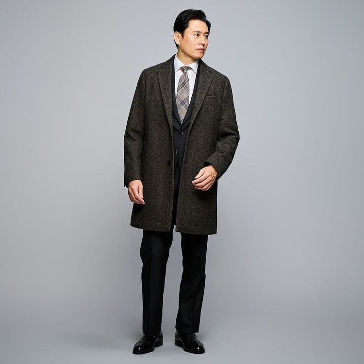 日本製素材 カシミヤ混チェスターコート ヘリンボーン柄 LES MUES