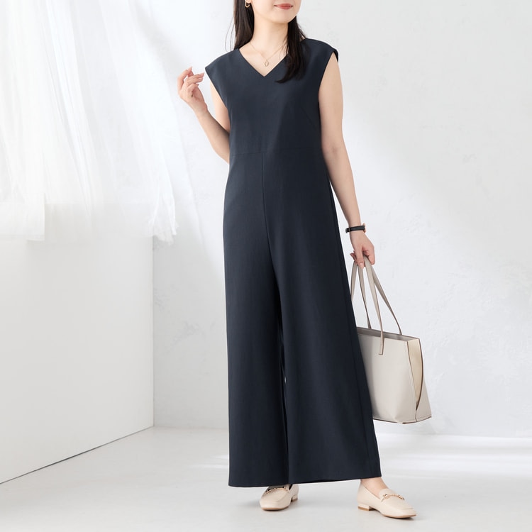 リランチェストレッチ ジャンプスーツ 紺 セットアップ着用可【AOKI