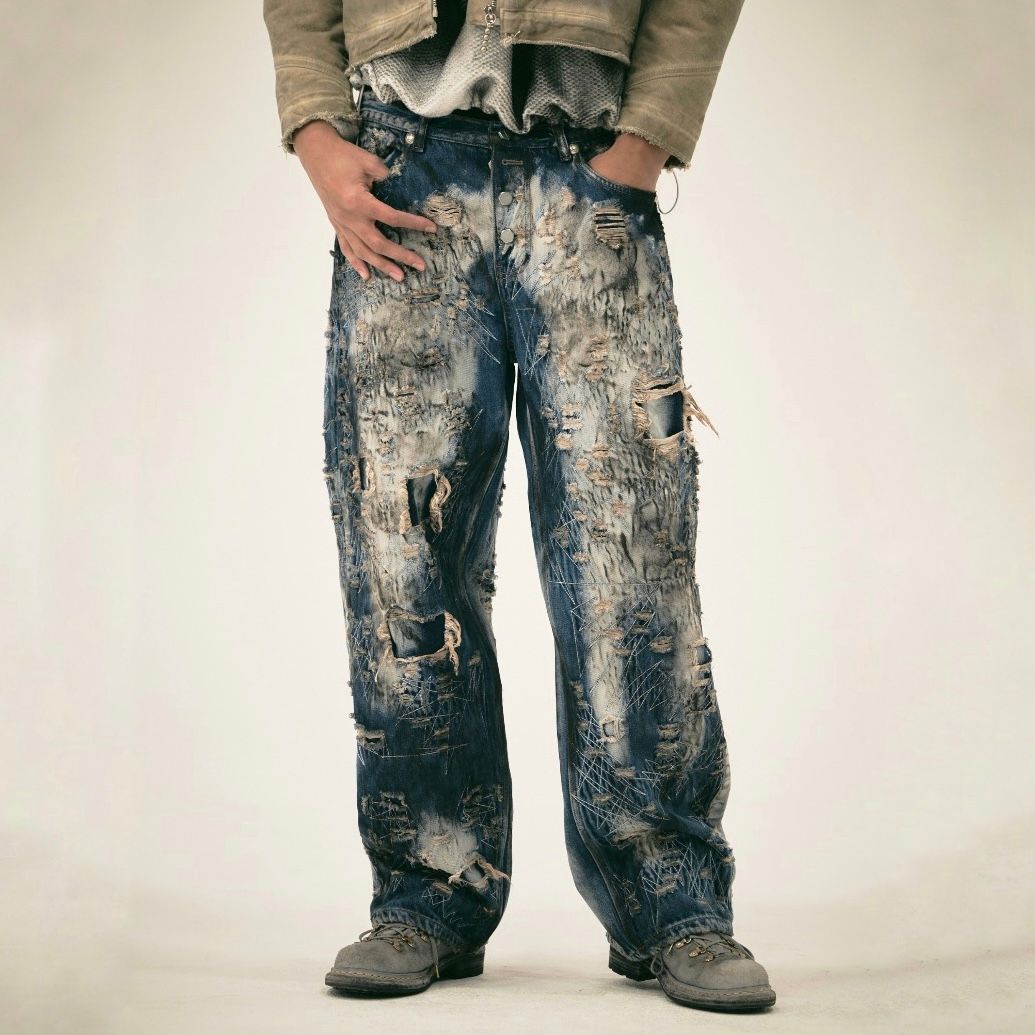 Thug Club - 【残り一点】Hard-Washed Damaged Denim Pants | ACRMTSM