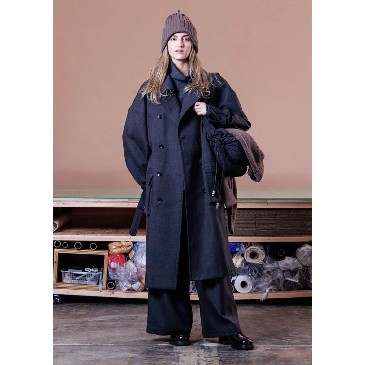 シンヤコヅカ ビッグ ウール フーデッド コート Mサイズ ブラック 黒