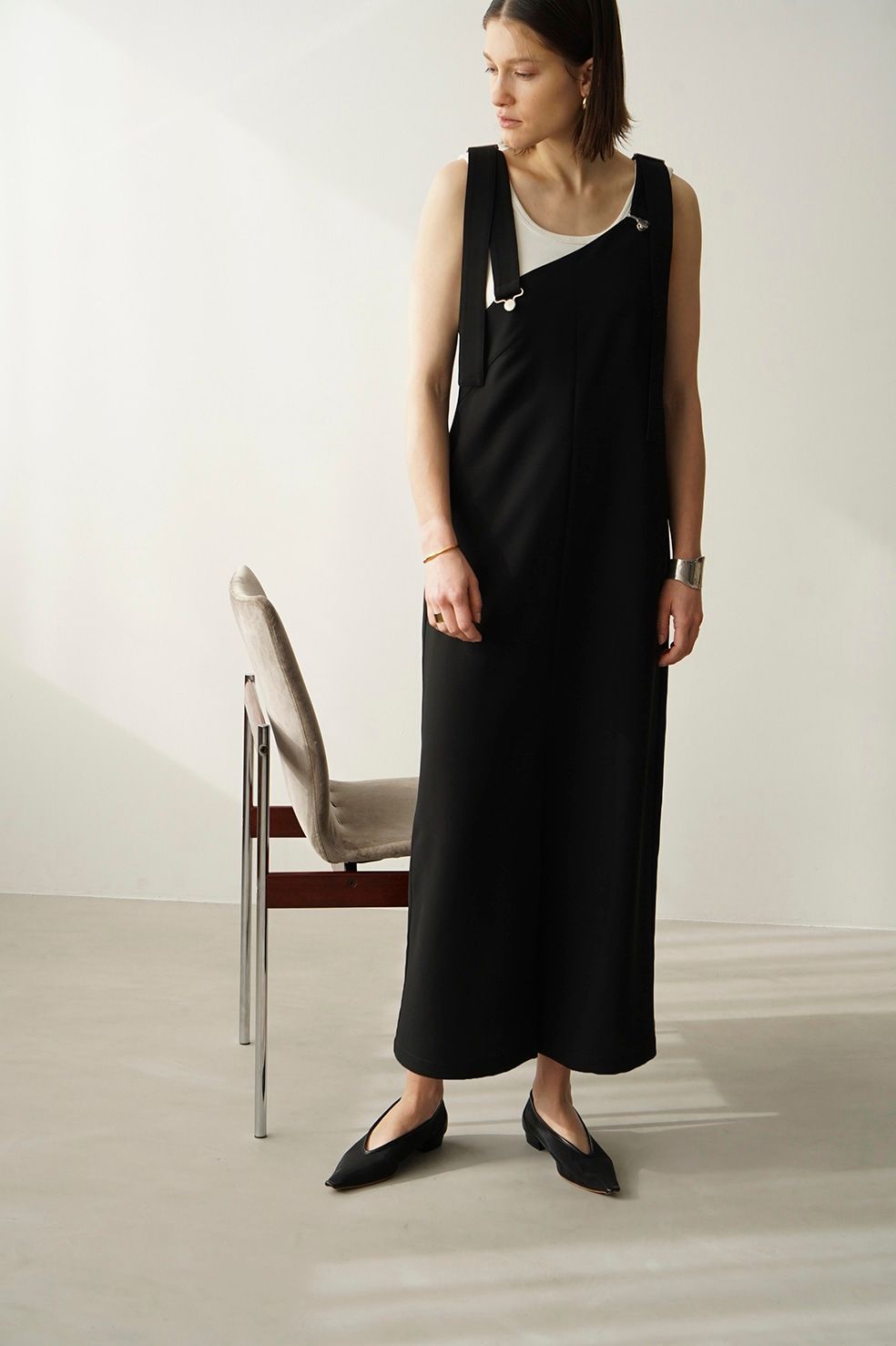 CLANE - スラントライン サロペット ワンピース - SLANT LINE