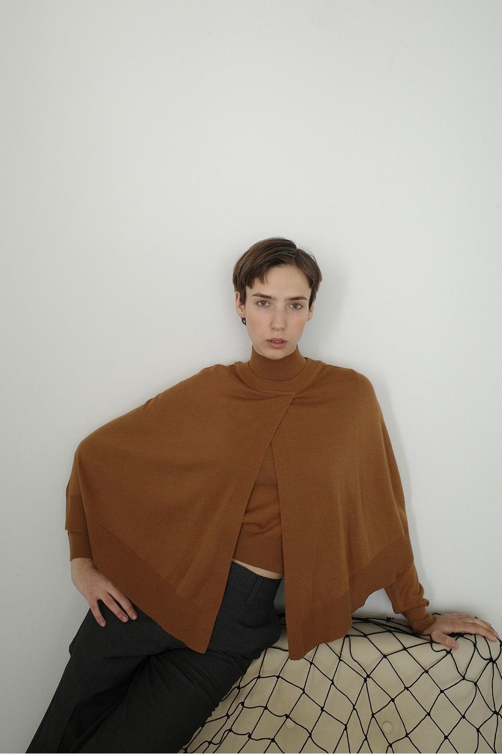 CLANE - ケープ + ニットトップス - CAPE SET KNIT TOPS (CAMEL