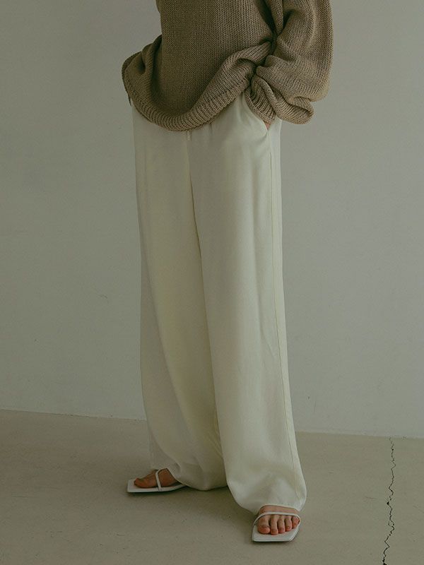 タグ付、未使用】etre tokyo リブニットワイドパンツ M ベージュ ETRE