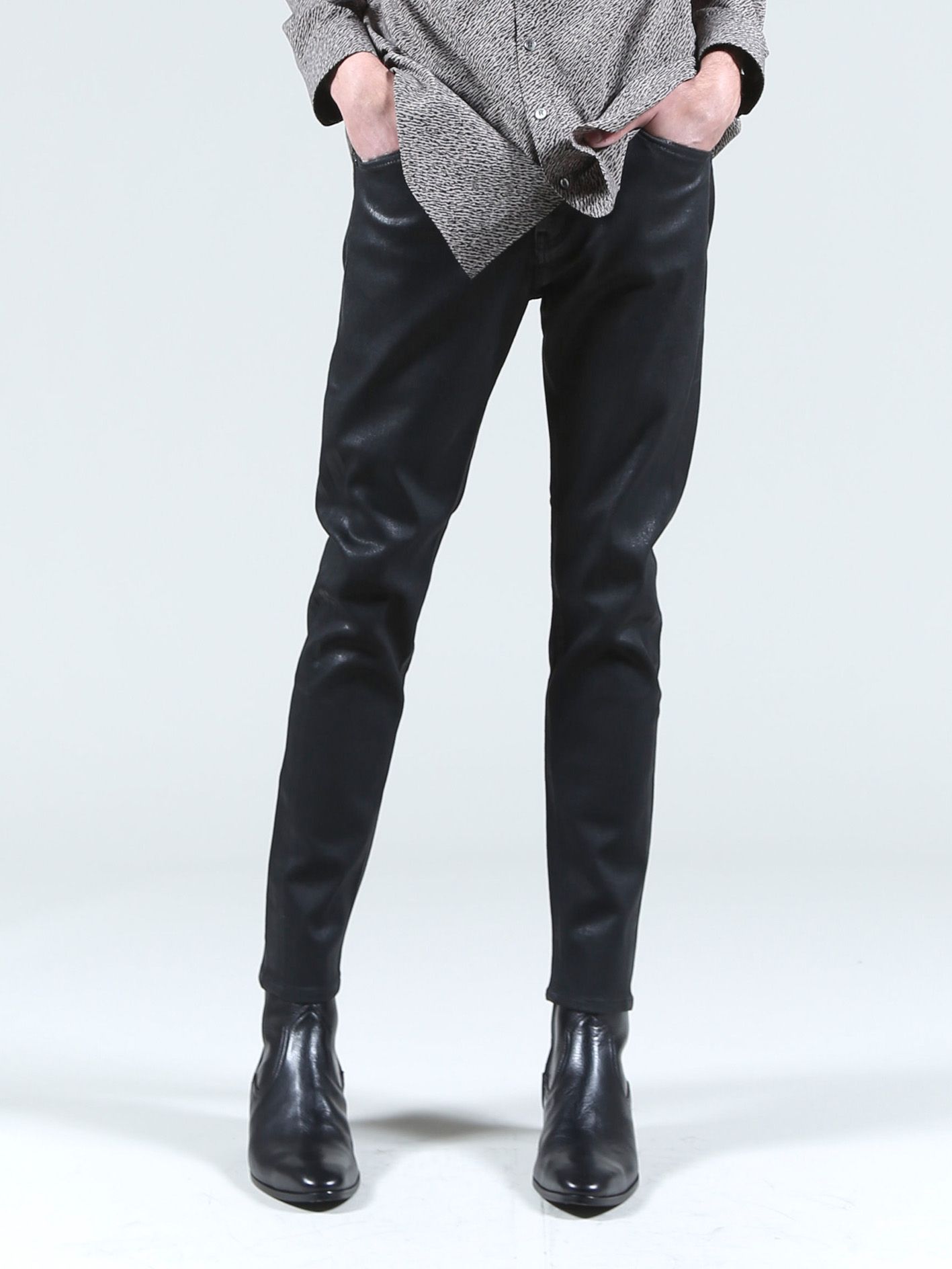 GalaabenD - EXフィットデニム ブラックコーティングデニムパンツ