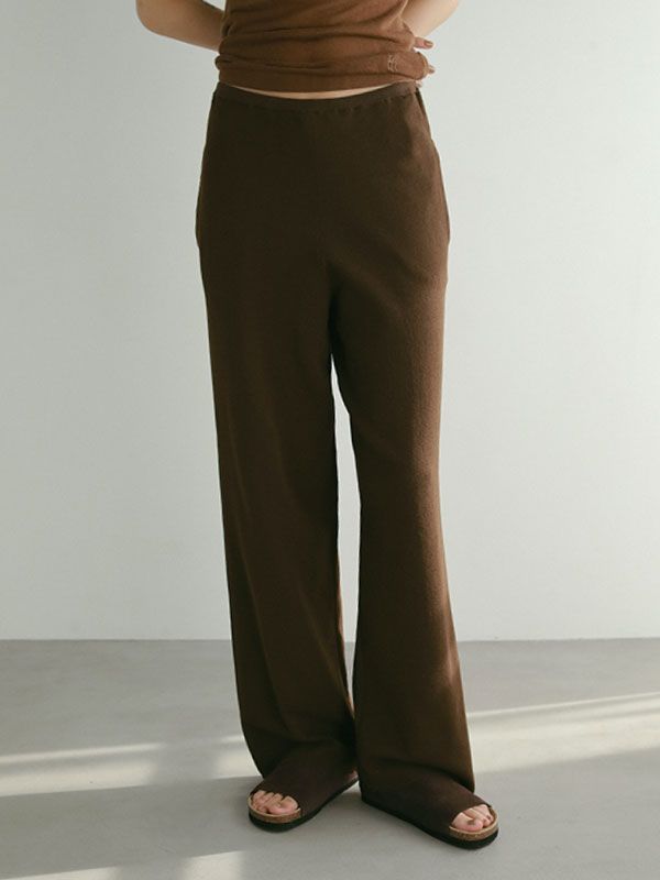 タグ付、未使用】etre tokyo リブニットワイドパンツ M ベージュ ETRE