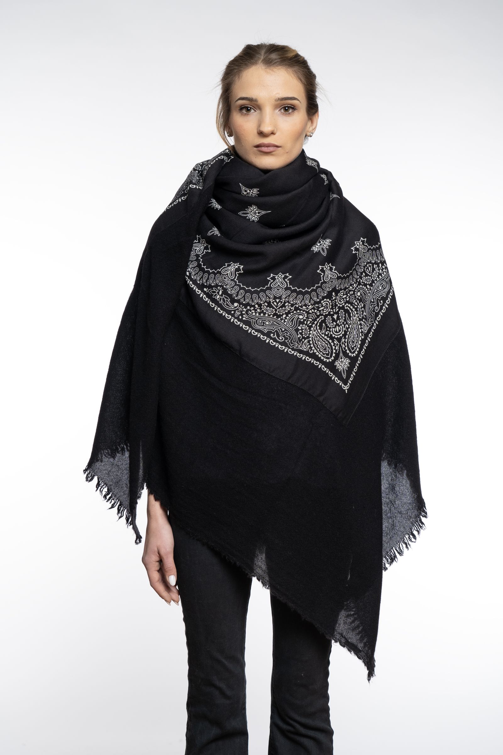 destin - カシミヤ×ウール バンダナストール 140×140cm / saband Black