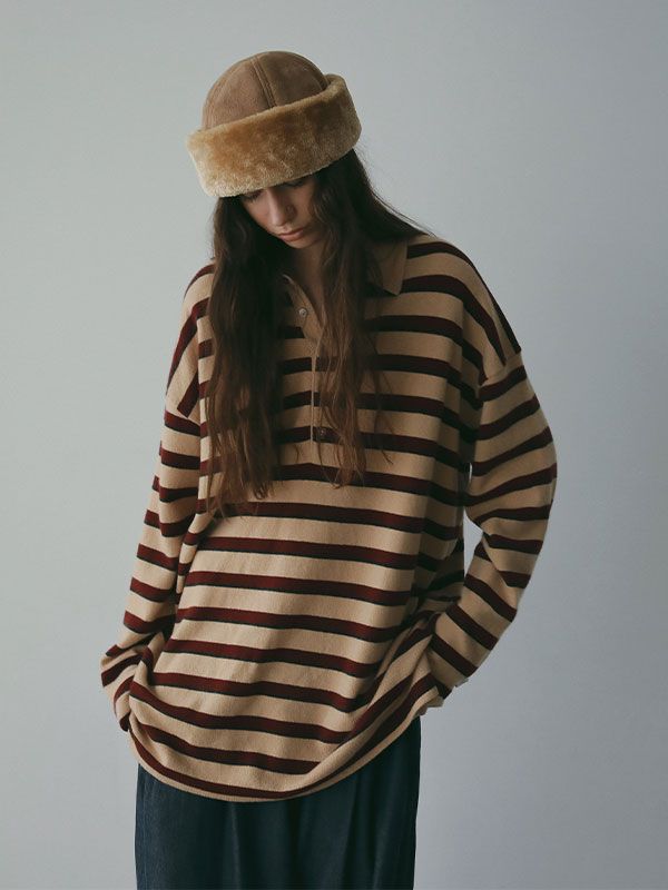 ETRE TOKYO - マルチボーダーニットポロ (BEIGE) | ADDICT WEB SHOP