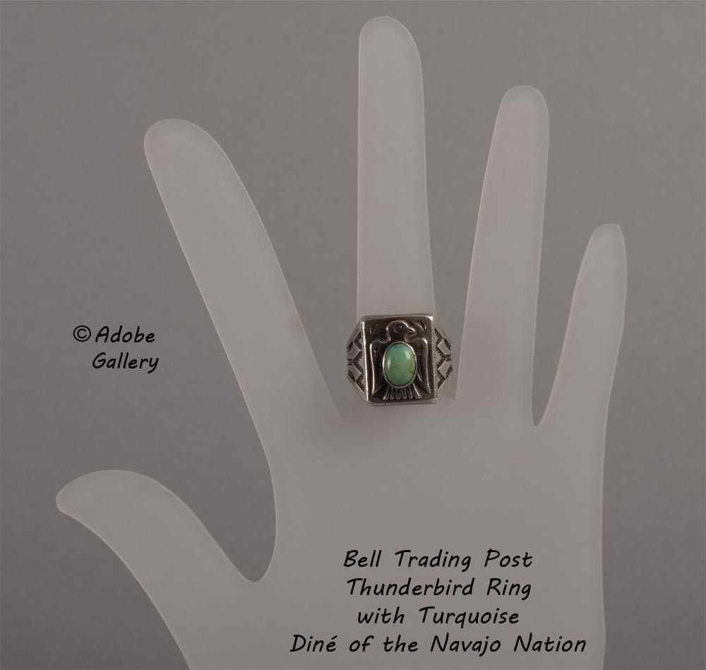 Southwest Native American Jewelry Thunderbird Turquoise Ring Fred