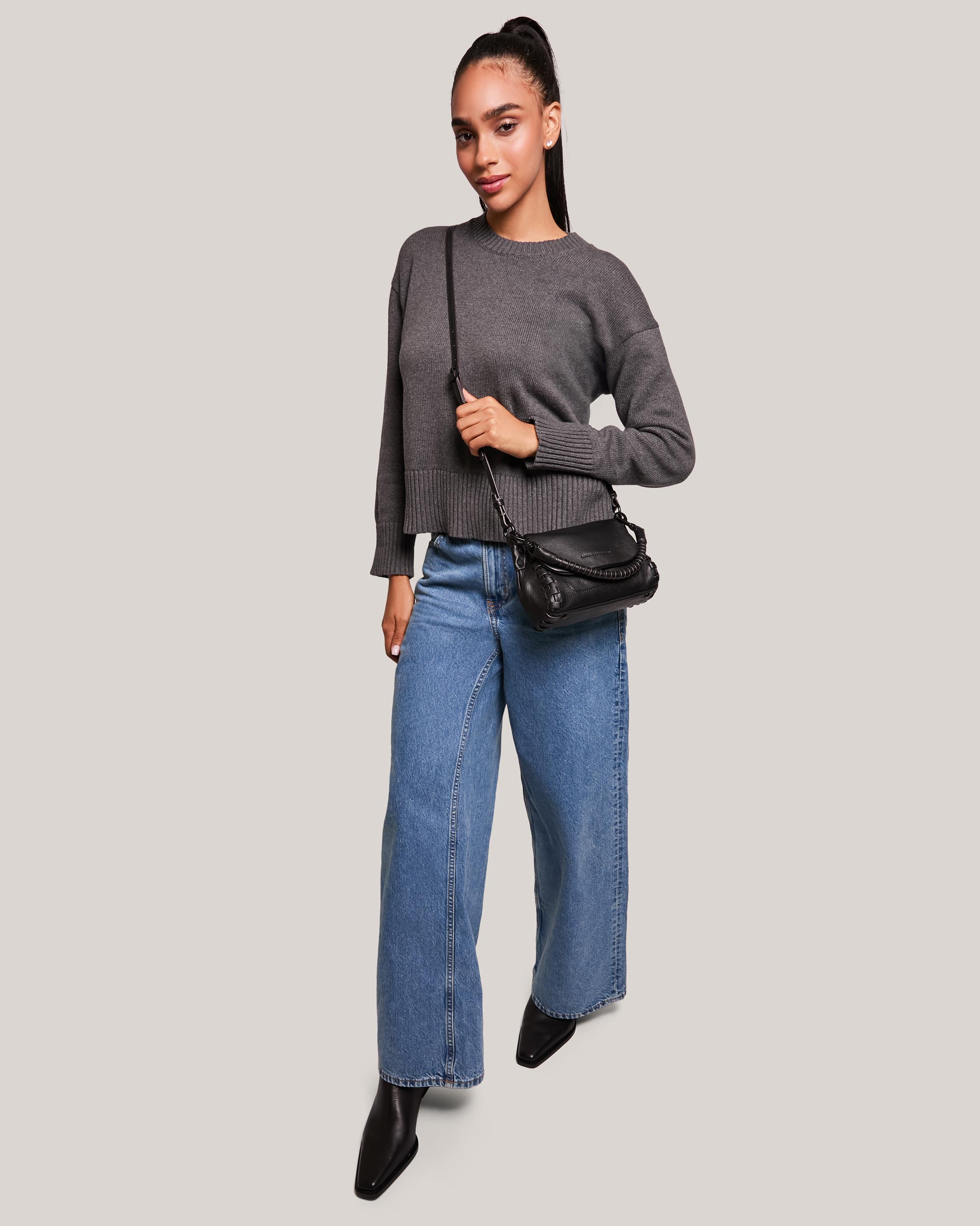 Black Zen Mini Crossbody Designer Leather Handbag For Women