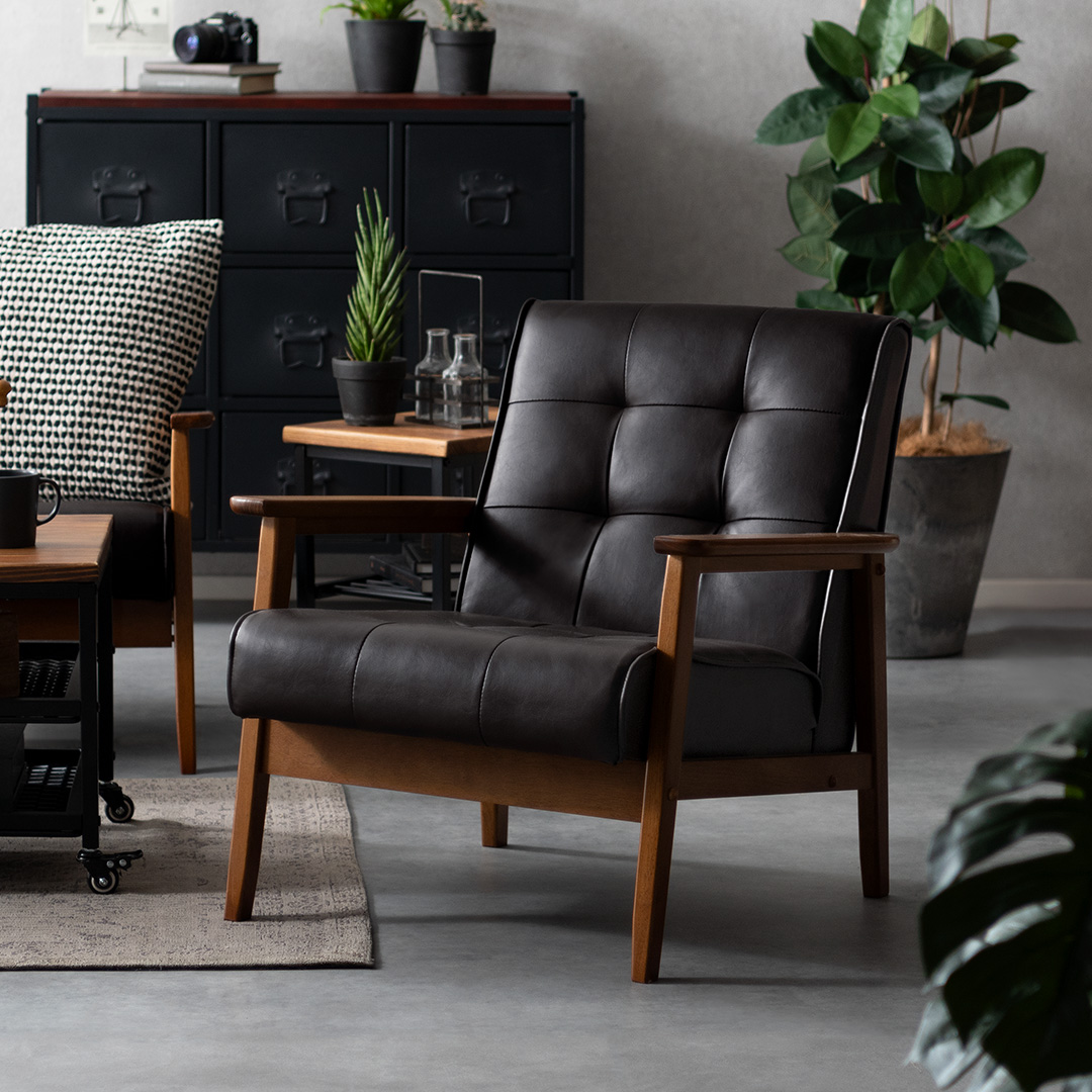 最終価格WTWブラウンレザー 1人掛けソファ ウッドフレーム 最終価格WTW