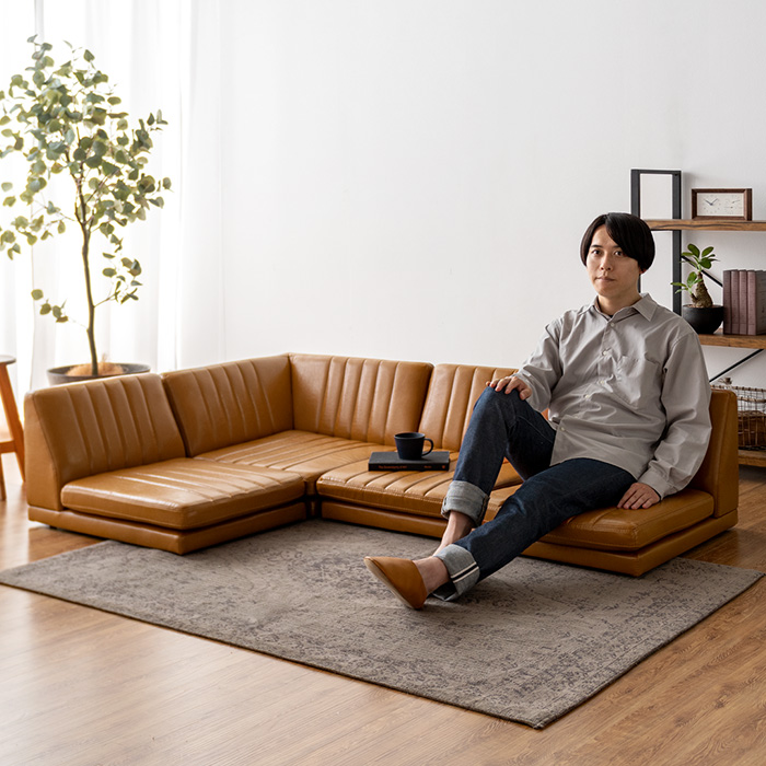 3人掛けフロアソファ ヴィンテージレザー L型 セパレート LEVIN | 家具