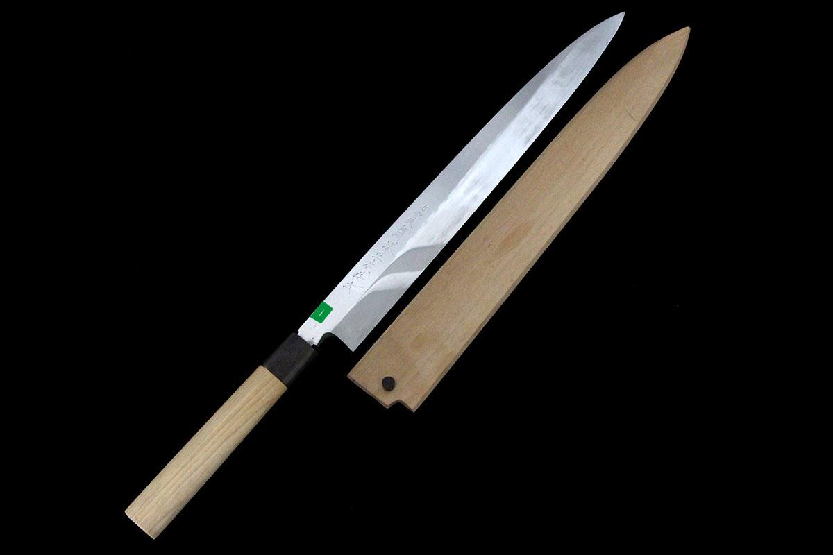 柳刃包丁 本焼 尺一 出雲純和鋼 鏡面 朴柄 白鞘付 名入 KN02-A10785