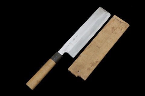 尚台刃物 柳刃包丁 一尺半 316mm 上霞 青鋼 水牛朴栗型柄 白鞘付 O791