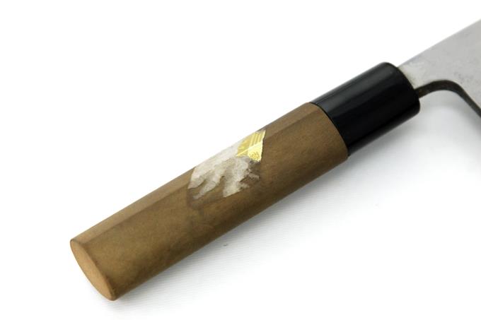 丸寅 出刃包丁 四寸半 (実寸：刃渡り141mm) 霞 PC口輪 朴栗型柄 箱付