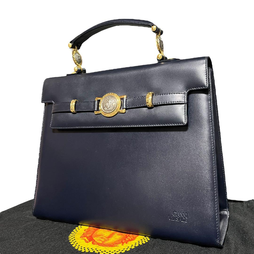 極美品✨】ヴェルサーチ サンバースト ハンドバッグ レザー ダーク