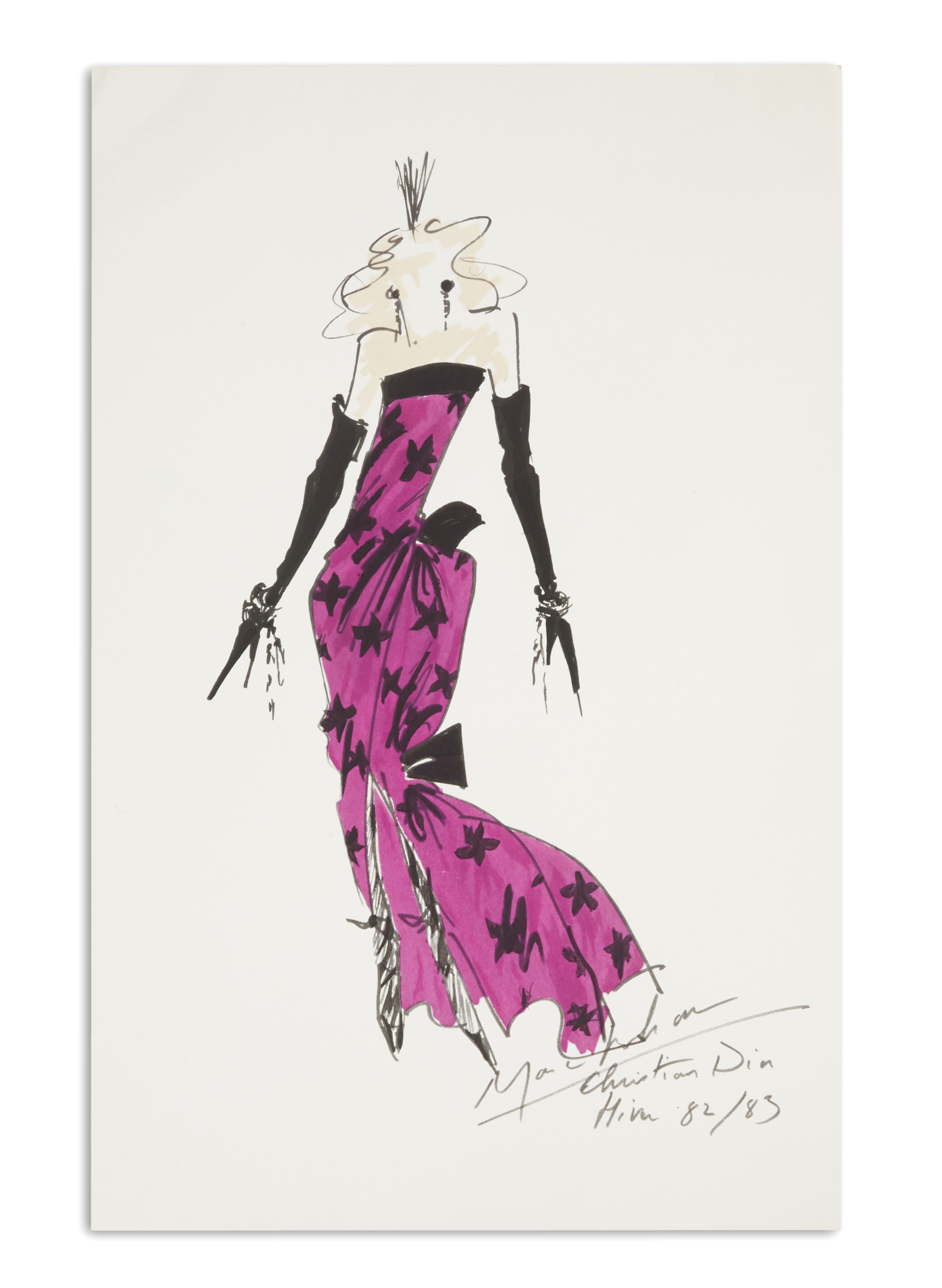 CHRISTIAN DIOR par Marc Bohan DESSIN au feutre sur papier Signé et